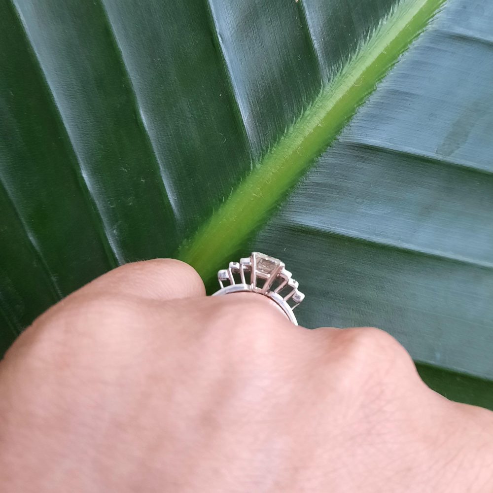 1.50ct Square Cut Diamond Engagement Ring with Baguette Shoulders