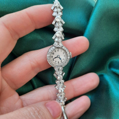 Art Deco Diamond Platinum Cocktail Watch, 3.20 carats