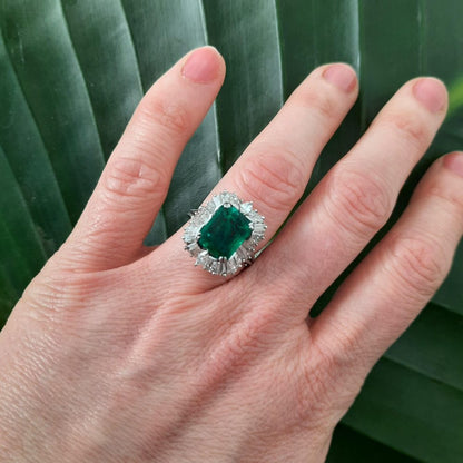 4ct Emerald and Diamond Cluster Ballerina Ring in Platinum