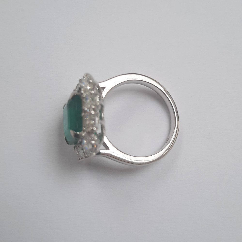 4ct Zambian Octagonal Emerald and Diamond Cluster Ring
