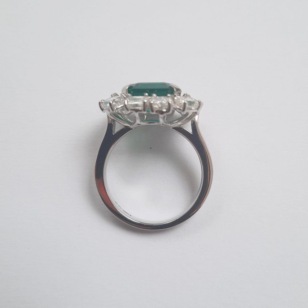 4ct Zambian Octagonal Emerald and Diamond Cluster Ring