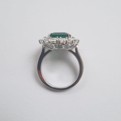 4ct Zambian Octagonal Emerald and Diamond Cluster Ring