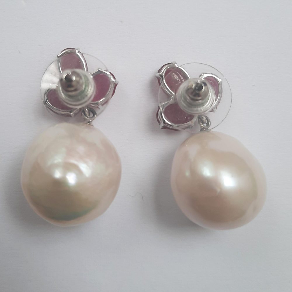 Cabochon Ruby and Pearl Drop Earrings