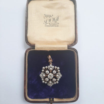 Natural Pearl and Old Cut Diamond Pendant Brooch