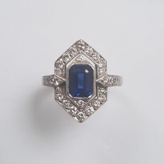 1.50ct Sapphire and Diamond Cluster Dress Ring in Platinum