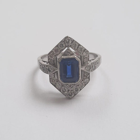 1.50ct Sapphire and Diamond Cluster Dress Ring in Platinum