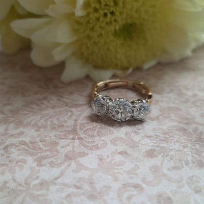 Old Mine Cut Diamond Trilogy Ring, 2.65 carat total
