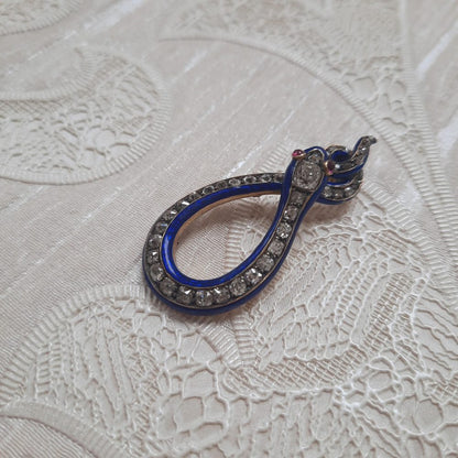 Antique Victorian Diamond and Blue Enamel Snake Pendant