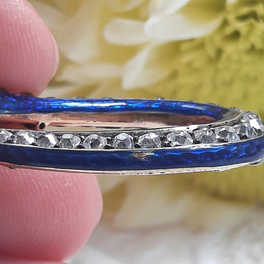 Antique Victorian 2ct Old Cut Diamond and Blue Enamel Snake Pendant