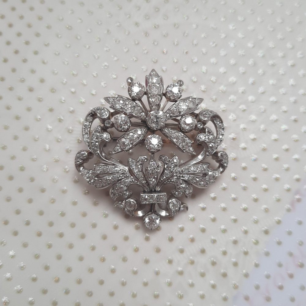 Antique Victorian 4ct Old Cut Diamond Flower Brooch
