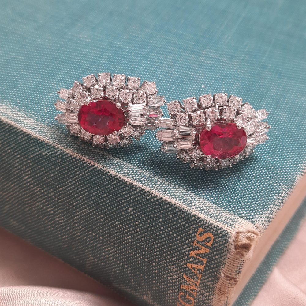 4.55ct Pink Tourmaline and Diamond Cluster Earrings