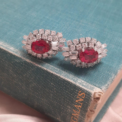 4.55ct Pink Tourmaline and Diamond Cluster Earrings