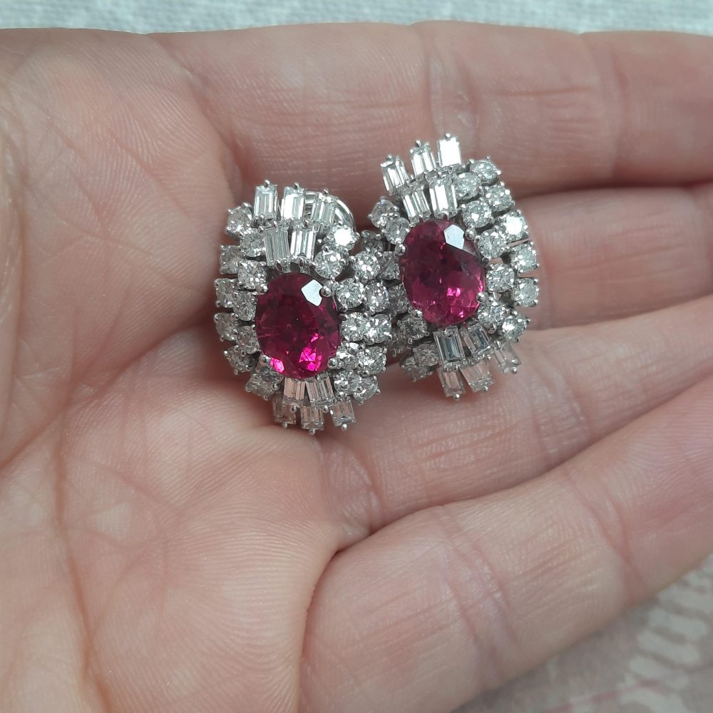 4.55ct Pink Tourmaline and Diamond Cluster Earrings
