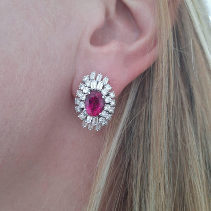 4.55ct Pink Tourmaline and Diamond Cluster Earrings