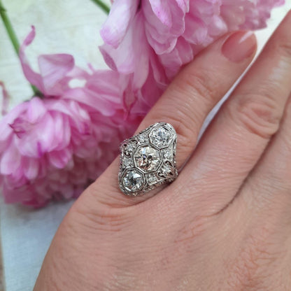 Art Deco 1.90ct Old Cut Diamond Panel Dress Ring