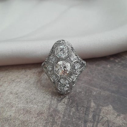 Art Deco 1.90ct Old Cut Diamond Panel Dress Ring