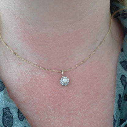 Antique Victorian Pearl and Diamond Cluster Pendant Necklace