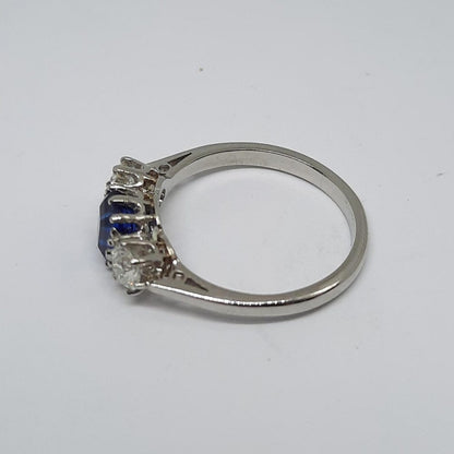 1.23ct Sapphire and Old Cut Diamond Three Stone Ring