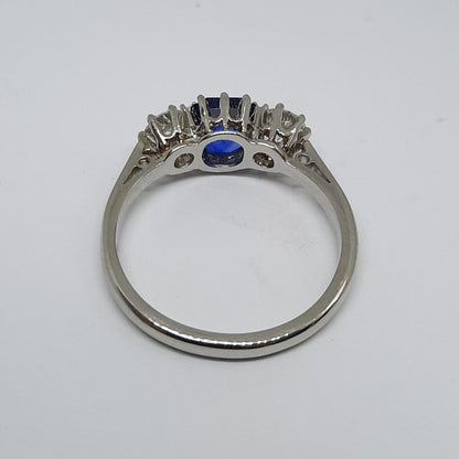 1.23ct Sapphire and Old Cut Diamond Three Stone Ring