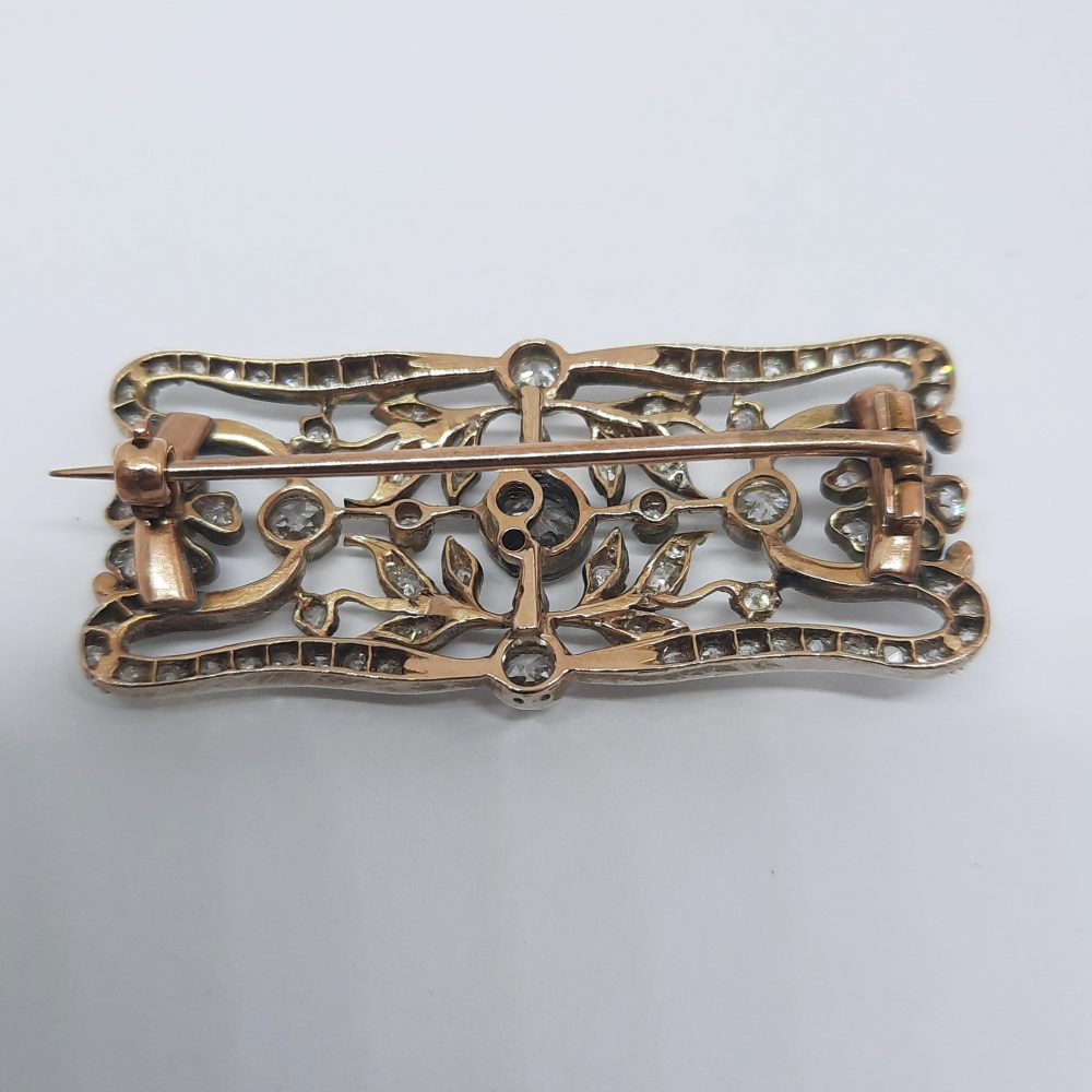 Antique Victorian 2cts Old Cut Diamond Plaque Brooch