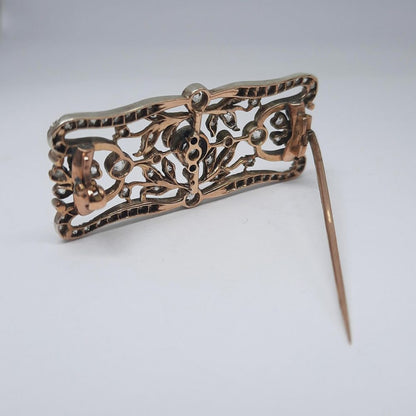 Antique Victorian 2cts Old Cut Diamond Plaque Brooch