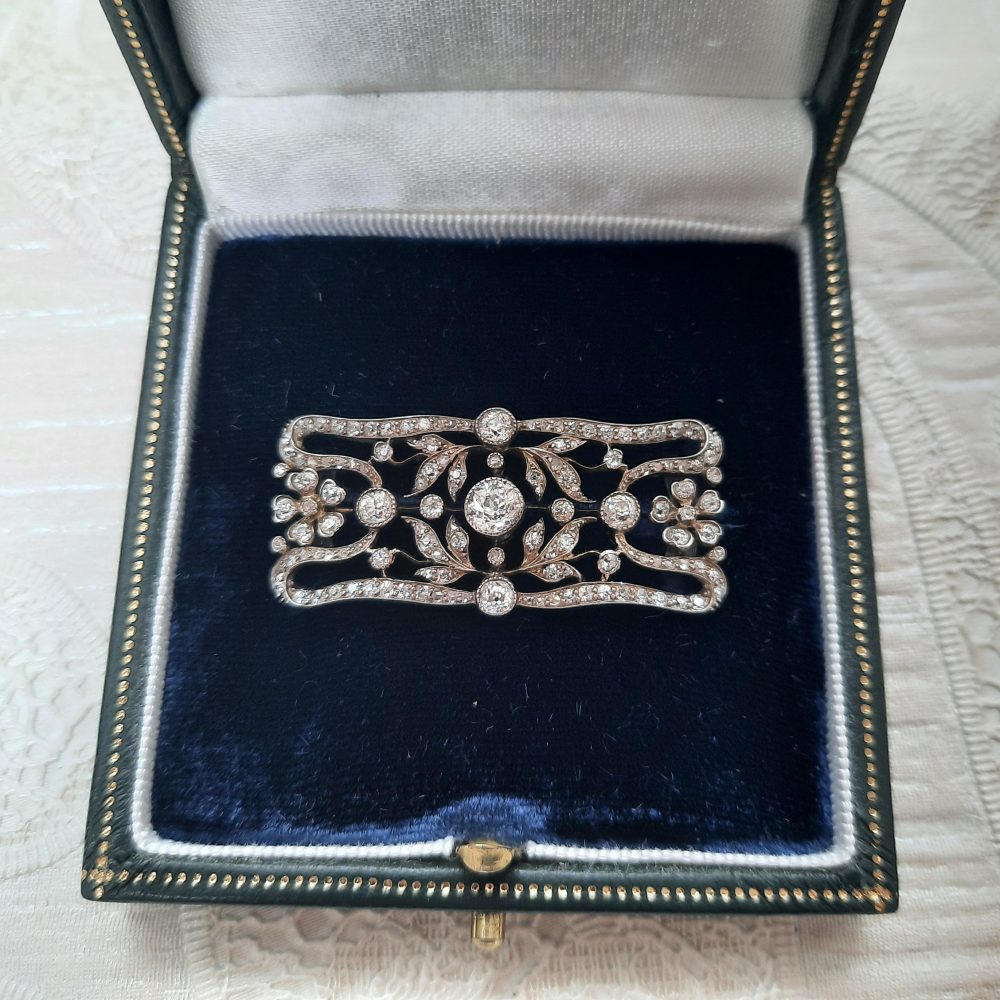 Antique Victorian 2cts Old Cut Diamond Plaque Brooch