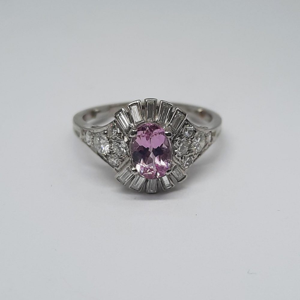 Vintage Pink Topaz and Diamond Fancy Cluster Ring