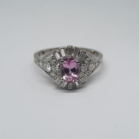 Vintage Pink Topaz and Diamond Fancy Cluster Ring