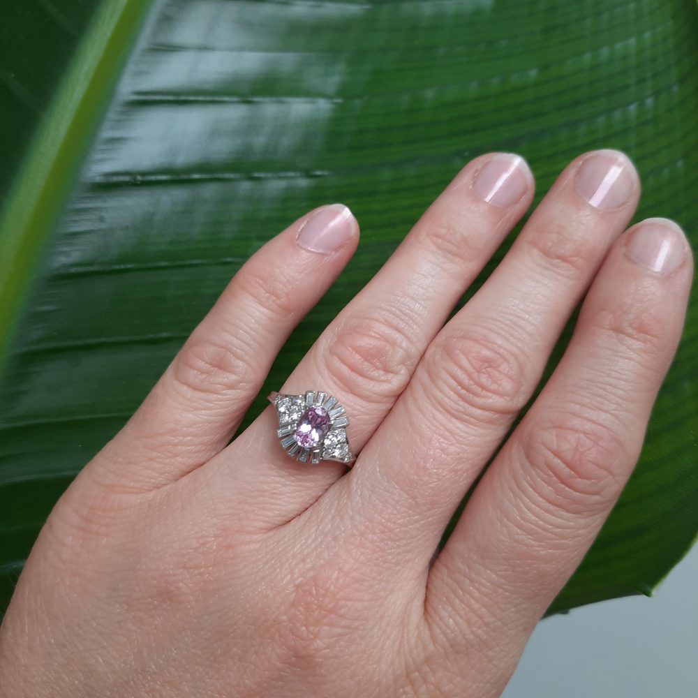 Vintage Pink Topaz and Diamond Fancy Cluster Ring