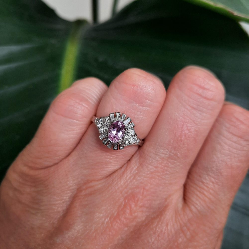 Vintage Pink Topaz and Diamond Fancy Cluster Ring