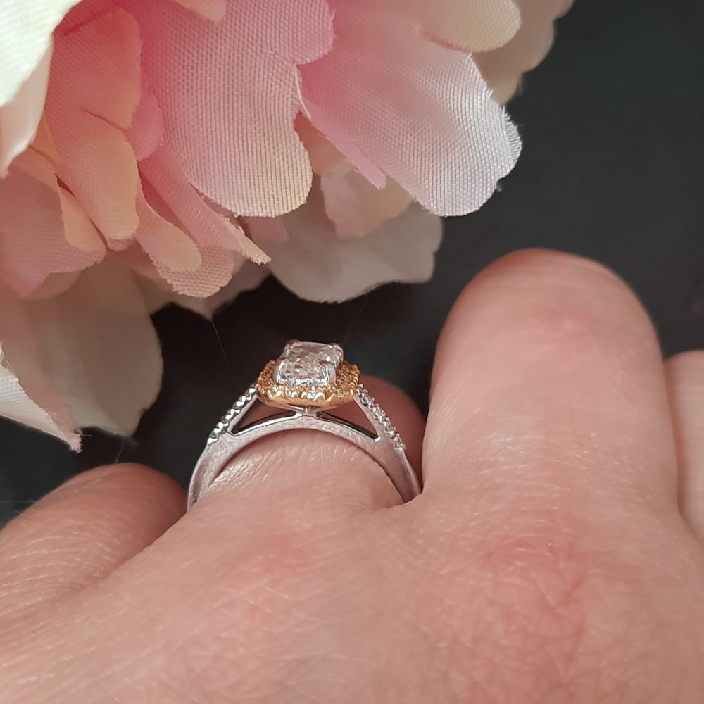 1.14ct Emerald Cut Diamond Ring with Yellow Diamond Halo Cluster