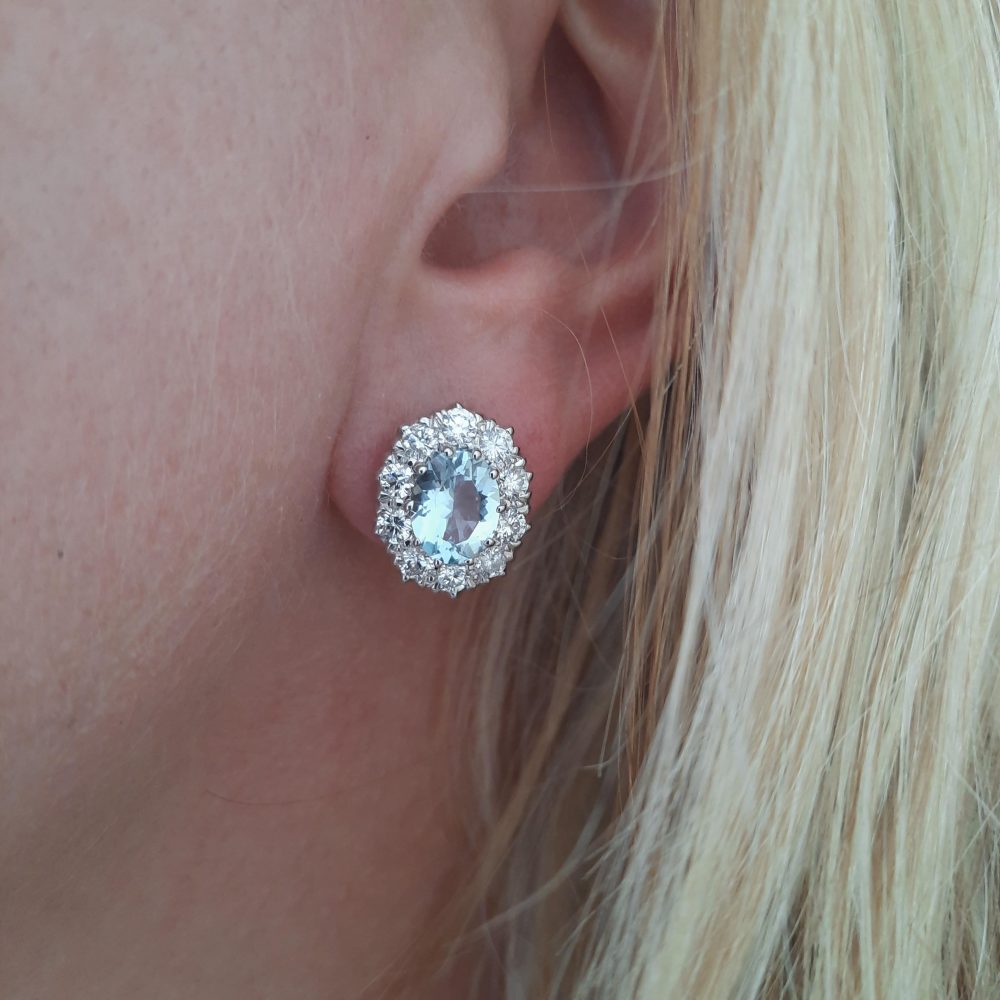 Aquamarine Diamond Oval Cluster Earrings