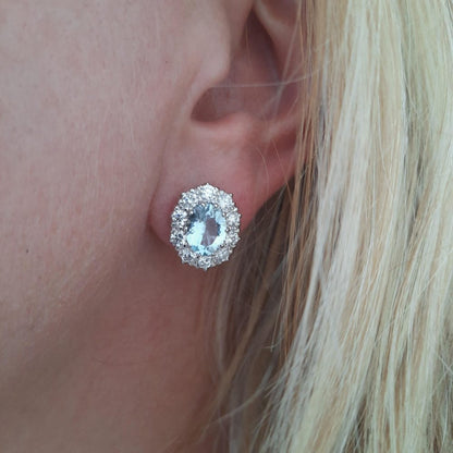 Aquamarine Diamond Oval Cluster Earrings