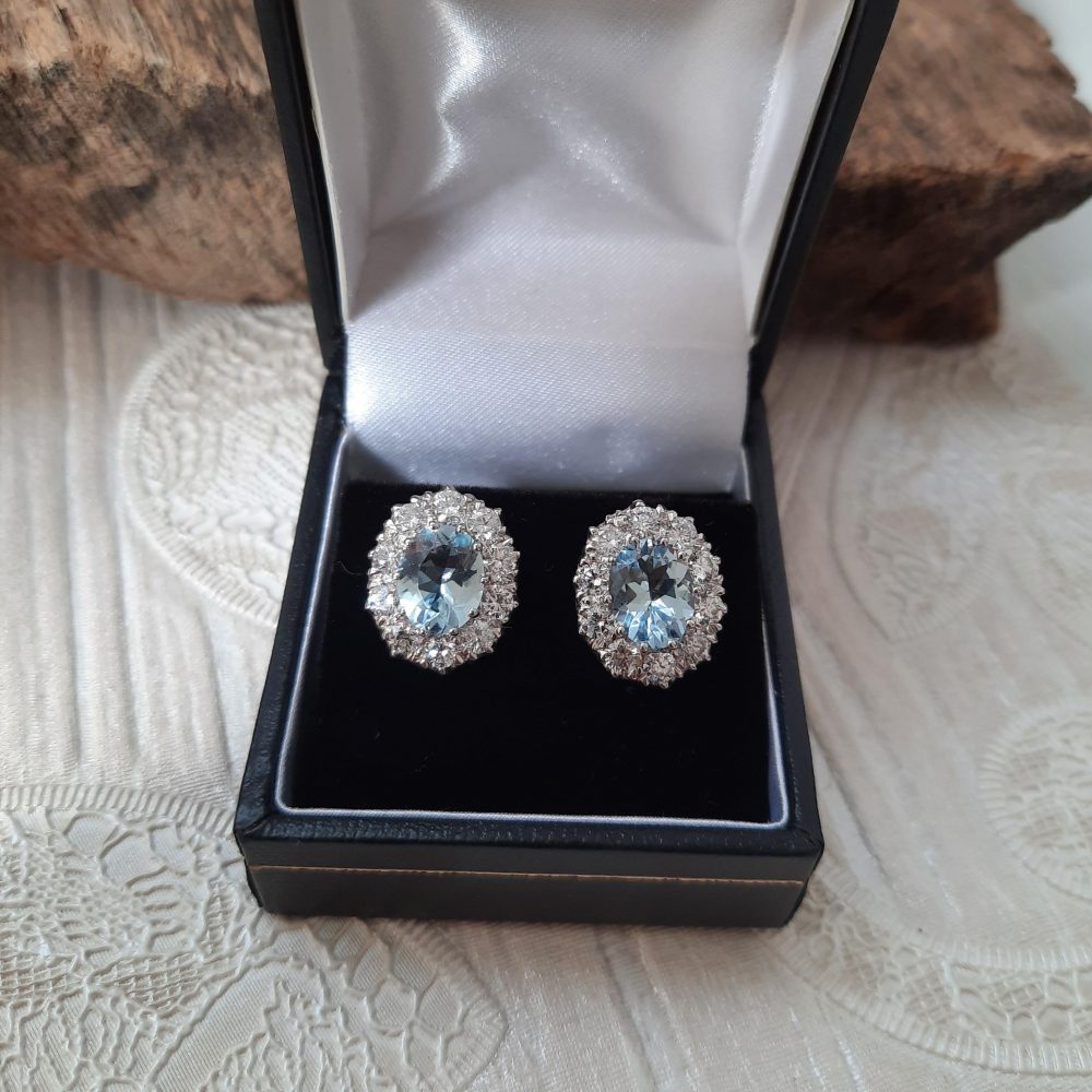 Aquamarine Diamond Oval Cluster Earrings