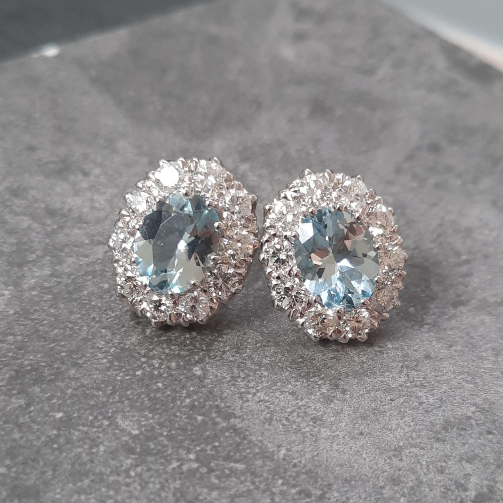 Aquamarine Diamond Oval Cluster Earrings