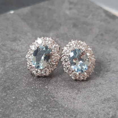 Aquamarine Diamond Oval Cluster Earrings