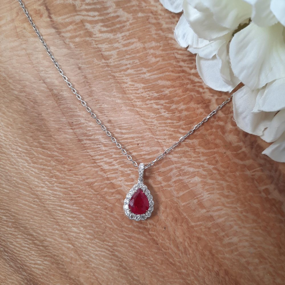 2ct Ruby and Diamond Pear Shaped Cluster Pendant