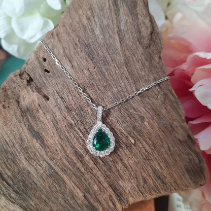 Emerald and Diamond Pear Shaped Cluster Pendant