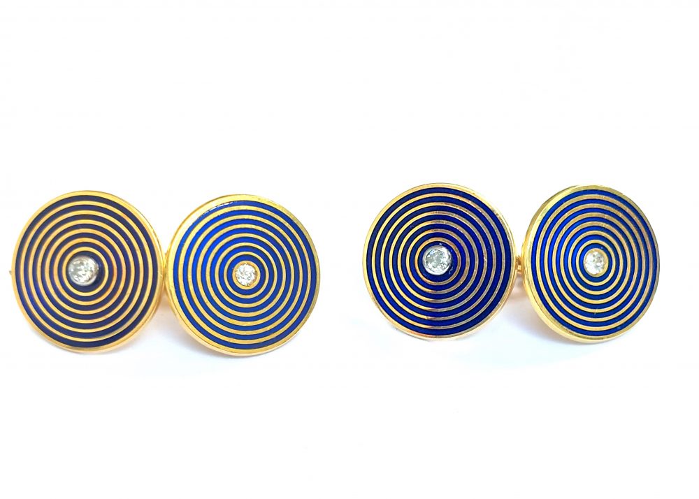 Antique cufflinks blue enamel and gold double link