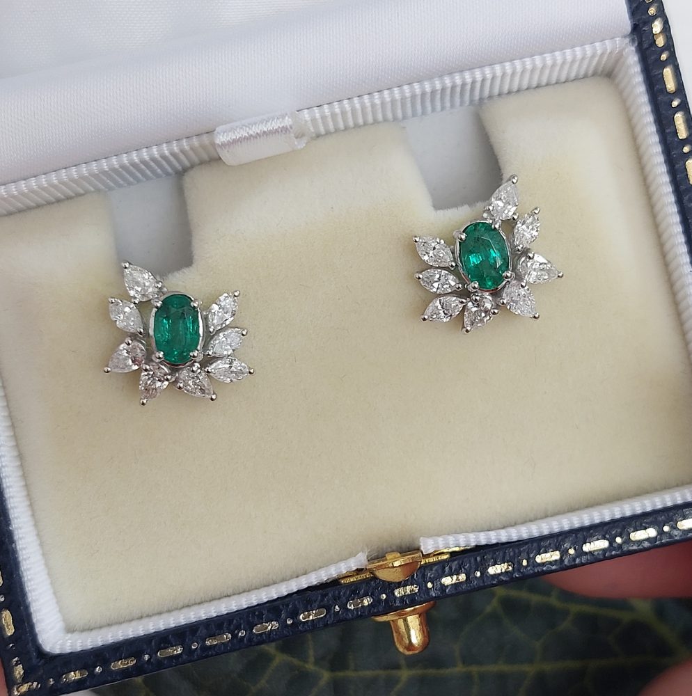 Vintage emerald and diamond cluster earrings