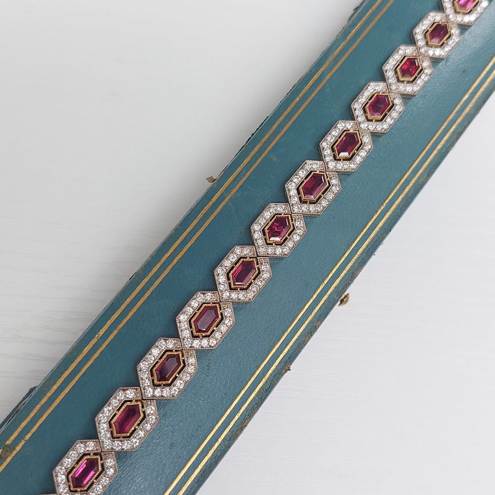 Vintage Ruby and Diamond Line Bracelet