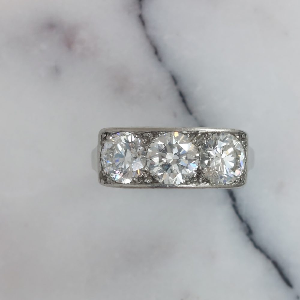 French Vintage Three Stone Diamond Ring, 2.60cts
