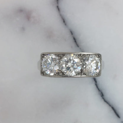 French Vintage Three Stone Diamond Ring, 2.60cts