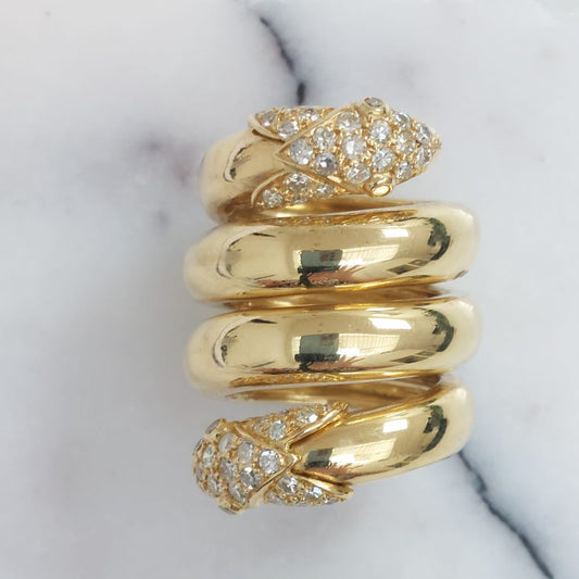 1960's Vintage Christian Dior Gold and Diamond Snake Ring