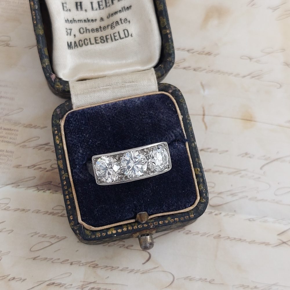 French Vintage Three Stone Diamond Ring, 2.60cts