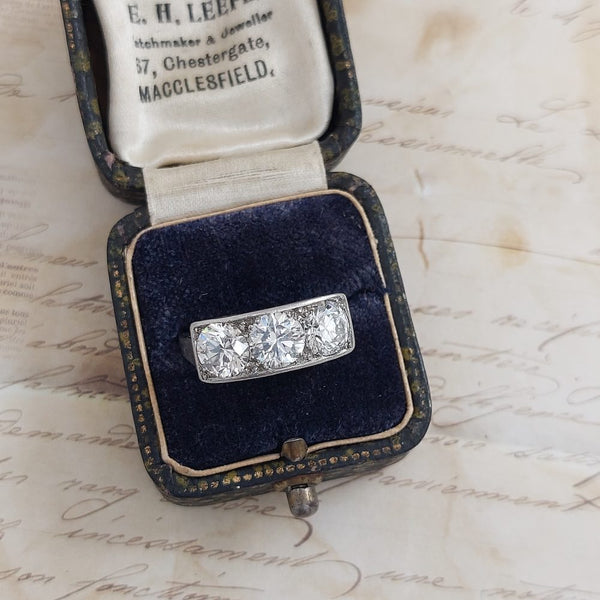 French Vintage Three Stone Diamond Ring, 2.60cts