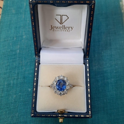 3.25ct Sapphire and Diamond Cluster Ring