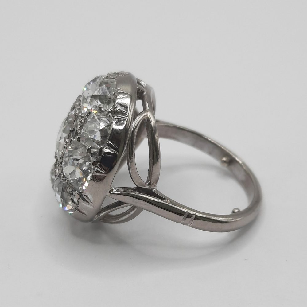 5.8ct Old Mine Cut Diamond Bombe Cluster Ring
