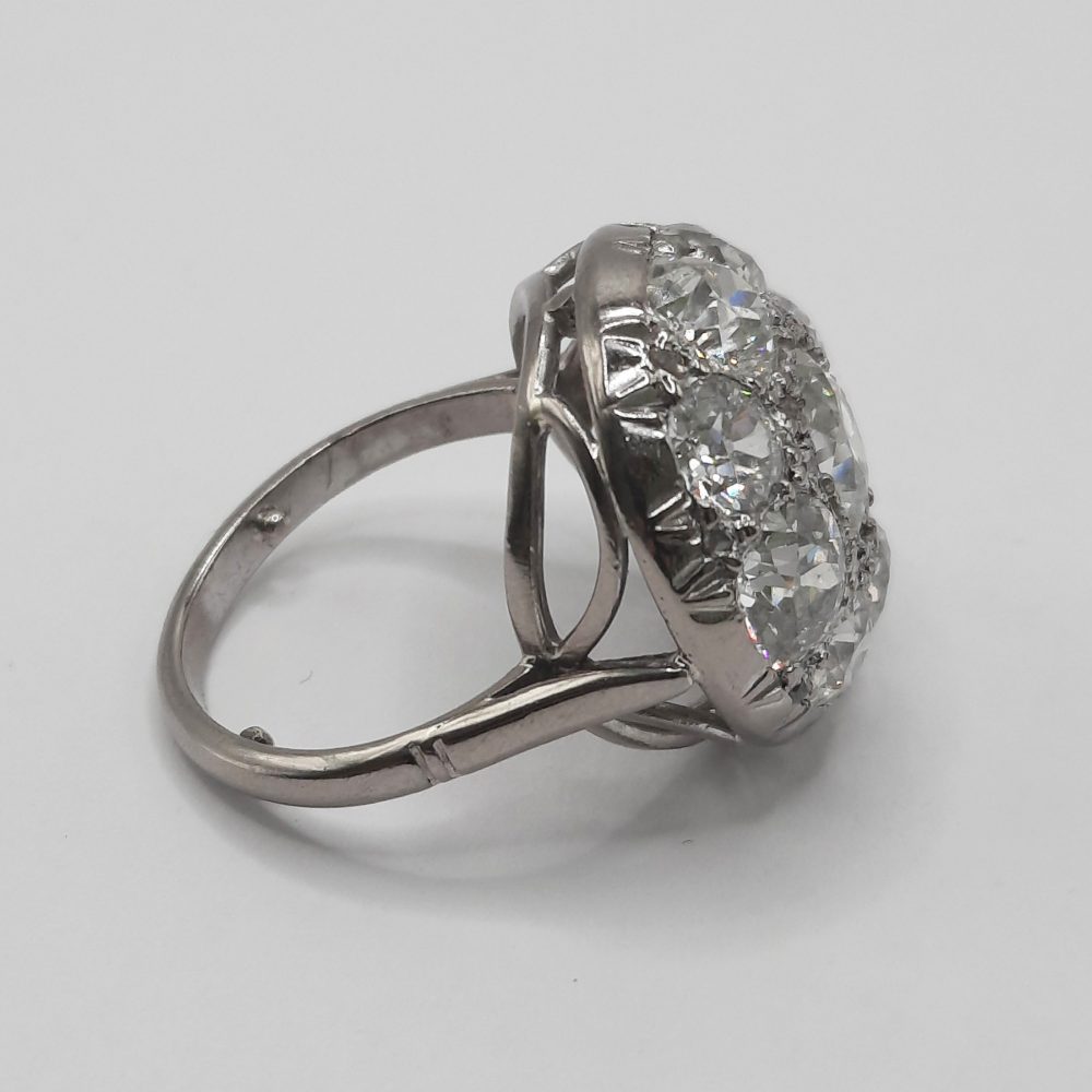 5.8ct Old Mine Cut Diamond Bombe Cluster Ring