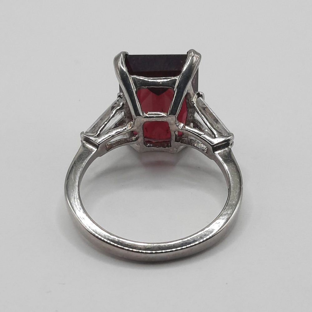 Vintage 3ct Emerald Cut Rubellite Solitaire Ring, Circa 1940s